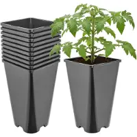 Garronda Set van 10 hoge vierkante kunststof kweekpotten met drainagegaten voor tuin (Zwart, 13,5 x 13,5 x 23 cm (3L)) GD-KW-HS