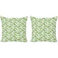 Abakuhaus Decoratieve kussenhoes met palmbladmotief, 2 stuks, exotische Hawaiiaanse boom, 50x50 cm, varen groen
