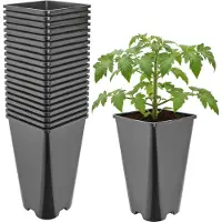 Garronda Set van 20 hoge vierkante kunststof kweekpotten met drainagegaten voor tuin (Zwart, 13,5 x 13,5 x 23 cm (3L)) GD-KW-HS