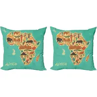 Abakuhaus Afrika kussensloopset (2 stuks), Savannah Map Tribal, dubbelzijdig digitaal printontwerp met ritssluiting, 40 cm, Burnt Sienna lichtgeel