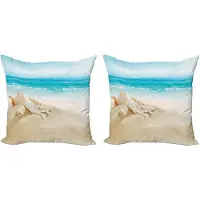 Abakuhaus Decoratieve kussenhoezen met schelpmotief, 2 stuks, pastel strandscène, 40x40 cm, marineblauw beige