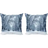 Abakuhaus Decoratieve kussenhoezen voor de winter, set van 2, dieren in het wild met besneeuwde bom 45x45 cm, wit, grijs, zwart
