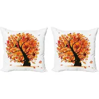Abakuhaus Decoratieve kussenhoez set van 2, cartoon boomblader 50x50 cm, geel, oranje, zwart