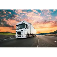 Karo-art 416cm X 254cm - Fotobehang - Vrachtwagen met prachtige achtergrond, Truck, 11 maten, inclusief behanglijm