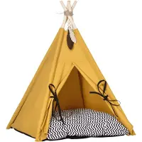 PawHut Paws Kattengrot Kattentent Huisdierbed Tipi Design Kattenhuis Geel