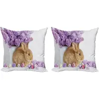 Abakuhaus Decoratieve kussenhoes met paashaas, 2 stuks, konijnenfoto, 45x45 cm, meerkleurig
