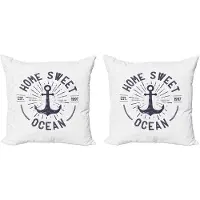 Abakuhaus Anker Decoratieve Kussenhoes, Set van 2, Oceaan Woord 50x50 cm, Marineblauw Wit