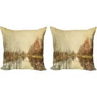 Abakuhaus Decoratieve kussenhoezen voor de herfst, set van 2, kleurrijke vallende blader 45x45 cm, bruinbeige