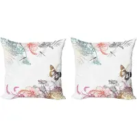Abakuhaus Sierkussenhoes met libellemotief, set van 2, bloemen en kruid stijl, 40x40 cm, wit en veelkleurig