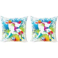 Abakuhaus Decoratieve kussenhoes voor jonger 2 stuks, Voetballer Kleurrijk, 45x45 cm, Wit Meerkleurig