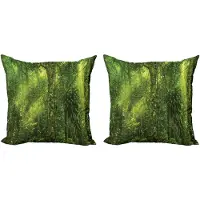 Abakuhaus Groene decoratieve kussenhoezen (2 stuks), Zonnestralen Tropisch Bos, 45x45 cm, groen