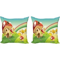 Abakuhaus Decoratieve kussenhoezen met natuurthema, 2 stuks, Boerderij, Veld, Reg Paddestoel, 50x50 cm, Groen Meerkleurig