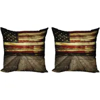Abakuhaus Decoratieve kussenhoezen Verenigde Stat set van 2, vintage vlag van hout, 50x50 cm, crème en rood