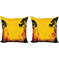 Abakuhaus Geelzwarte decoratieve kussenhoezen (2 stuks), Bos bij zonsondergang, 50x50 cm, Geelzwart