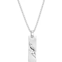 Lucardi Heren Ketting met hanger plaat - Staal - Ketting - Vaderdag Cadeautje - 65 cm - Zilverkleurig