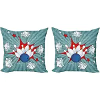 Abakuhaus Decoratieve kussenhoezen voor een bowlingfeestje, 2 stuks, retro stripboekexplosie, 40x40 cm, Cadet Blue