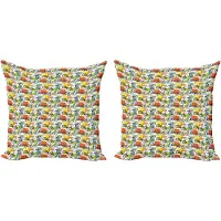Abakuhaus Decoratieve kussenhoes met fietsmotief, 2 stuks, geometrisch en kleurrijk, 50x50 cm, meerkleurig