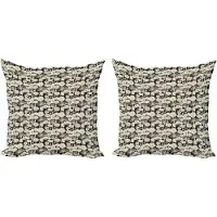 Abakuhaus Decoratieve kussenhoes met bloemenmotief, 2 stuks, monochroom lentegroei, 40x40 cm, zwart en beige