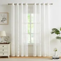 Unyqoos Elegante Jacquard Kanten Gordijnen met Bladerpatroon voor Slaapkamer en Woonkamer - Set van 2 Stuks