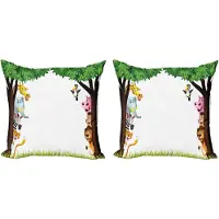 Abakuhaus Decoratieve kussenhoezen voor de kleuterschool, 2 stuks, Boomvriendelijke jungle, 50x50 cm, Wit Groen Bruin