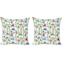 Abakuhaus Decoratieve kussenhoezen met automotief, 2 stuks, verkeersdesign voor kinder 50x50 cm, meerkleurig