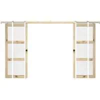 Vente-unique Dubbele schuifdeur met klamplaagsysteem in hout en gehard glas - 3 vensters - 2 x H205 x L63 cm - ACOSTA II
