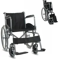 Mobiclinic Alcazaba - Rolstoel - Opvouwbare rolstoel - Afneembare rugleuning en voetensteun - Staal - Grote wielen - 46 cm - Zwart
