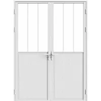 Vente-unique Omkeerbare dubbele deur van aluminium en gehard glas met atelierstijl - 2 x H204 x B73 cm - Wit - ERMELO