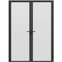 Vente-unique Omkeerbare dubbele deur van aluminium en mat gehard glas - 2 x H204 x B83 cm - Zwart - LOXTON