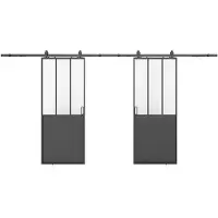 Vente-unique Dubbele hangende schuifdeur met opbouwsysteem - Zwart en mat gehard glas - 2 x H205 x L93 cm - ARTISTO II