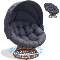COMHOMA Papasan stoel, comfortabele draaistoel met kussen, comfortabele rotanstoel, relaxerende draaistoel, ronde rotan stoel voor ontspanning