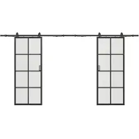 Vente-unique Dubbele hangende schuifdeur met opbouwsysteem - Aluminium en mat gehard glas - 2 x H205 x L83 cm - WILDEN II