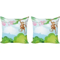 Abakuhaus Decoratieve kussenhoezen voor de kleuterschool, set van 2, Aapje dat schommelt, 45x45 cm, Gro Bruin, Roze