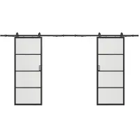 Vente-unique Dubbele schuifdeur met wandbevestiging - aluminium en transparant gehard glas - 2 x H205 x L73 cm - SINCA II