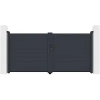 Vente-unique Elektrische vleugelpoort in aluminium zonder doorkijk L305 x H150 cm donkergrijs - NAZARIO
