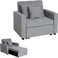 Mendler Slaapstoel -L90, klapstoel slaapbank logeerbed relaxstoel, ligoppervlak 197x103cm stof/textiel ~ lichtgrijs