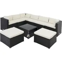 Casaria Polyrotan Loungeset XXL Zwart/Crème