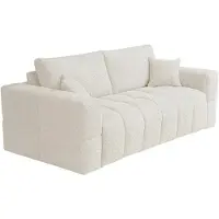 Vente-unique Express-driezitsslaapbank van beige boucléstof - Bed 140 cm - Matras 16 cm ISSORO