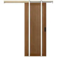 Vente-unique Schuifdeur met schuifsysteem van mdf en donker naturelkleurig hout - H205 x L63 cm - SANDORA