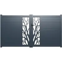 Vente-unique Halfopengewerkte aluminium draaipoort met motief L300 x H179 cm antraciet LABRIT II