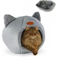 Mobiclinic HelloCatty - Kattenmand - Kattenhuis en mand - Huisdierbed - Kattenbed - Zachte stof - Antislip - Kattenhuis & Hondenmand - Voor Katten & Kleine Honden - 40 x 40 x 43 cm - Grijs
