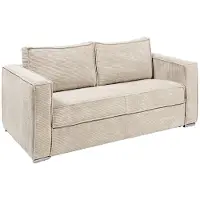Vente-unique Driezitsslaapbank express van beige ribfluweel - Bed 140 cm - Matras met traagschuim 22 cm LORETO