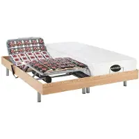Vente-unique Elektrisch bed ? bedbodem en matras ? contactplaatjes vormgeheugen en bamboe LYSIS III van NATUREA - OKIN motoren - 2 x 90 x 200 cm - eikenhout