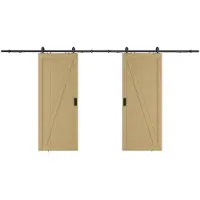Vente-unique Hangende dubbele schuifdeur van hout en mdf met opbouwsysteem - Licht naturel - 2 x H205 x L63 cm - BALERMA