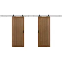 Vente-unique Hangende dubbele schuifdeur van hout en mdf met opbouwsysteem - donker naturel - 2 x H205 x L73 cm - SANDORA