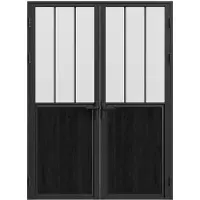 Vente-unique Omkeerbare dubbele deur van aluminium en mat gehard glas met atelierstijl - 2 x H204 x B73 cm - Zwart - ERMELO