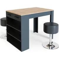Vicco Repose Eettafel set – 67 x 100 cm met 2 krukken Antraciet/gouden eik