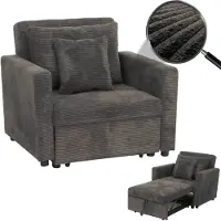 Mendler -L90 fauteuil bed, opklapbare fauteuil logeerbed, ligvlak 200x100cm stof/textiel koord ~ donkergrijs