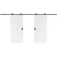 Vente-unique Dubbele schuifdeur met wandbevestiging - 2 x H205 x L73 cm - Mdf + Pvc - Wit - VARIN II