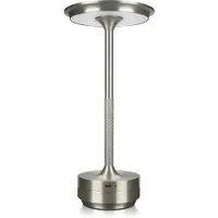 MMOBIEL LED Tafellamp Dimbaar Oplaadbaar – Draadloze Metalen Ronde Tafellamp met Touchbediening, 3 Lichtkleuren, USB-C, 1800mAh Accu voor Binnen & Buiten, Slaapkamer, Restaurant, Patio – Zilver